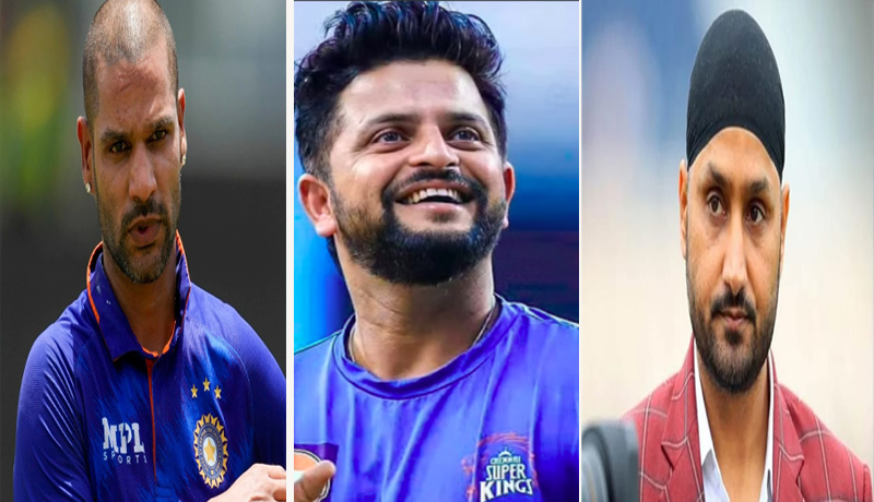 Shikhar Dhawan, Harbhajan Singh, and Suresh Raina
