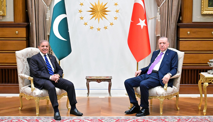 Prime Minister Muhammad Shehbaz Sharif meets with President of Türkiye, Recep Tayyip Erdoğan, during his two-day official visit to Türkiye.