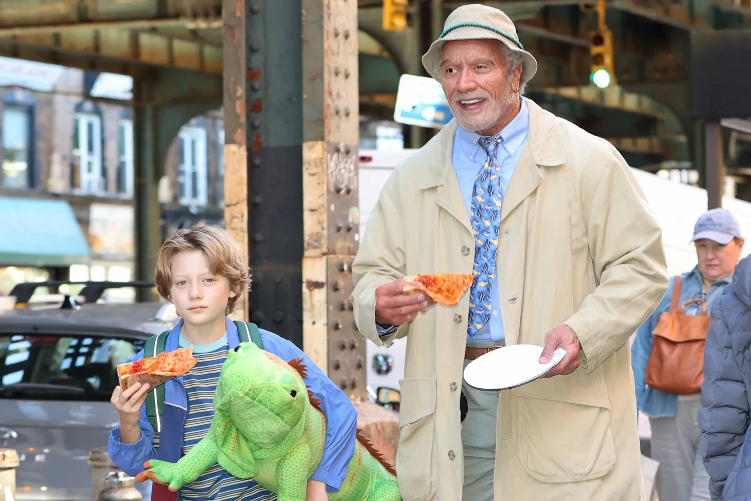 Theo Leber and Dwayne Johnson are seen filming "Lizard Music" in Coney Island, Brooklyn